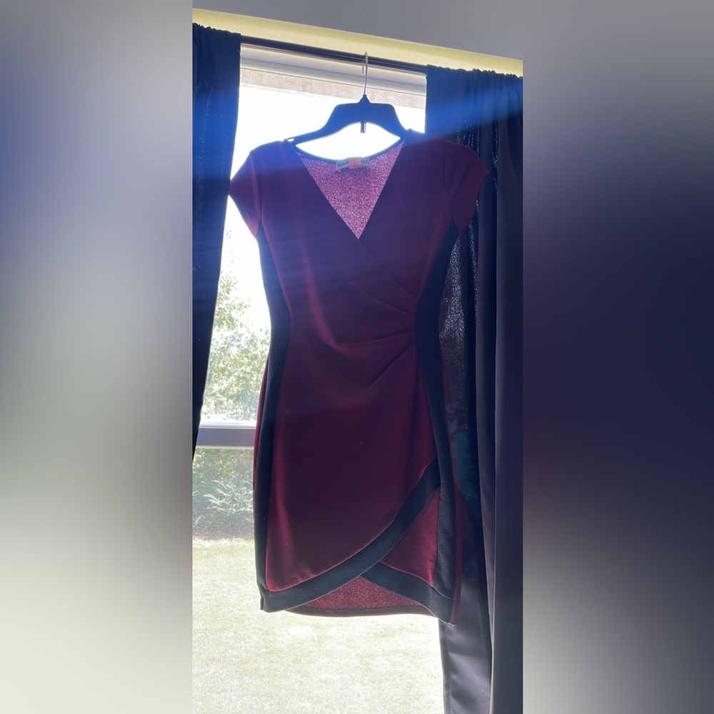 Elegant Burgundy and Black Wrap Dress